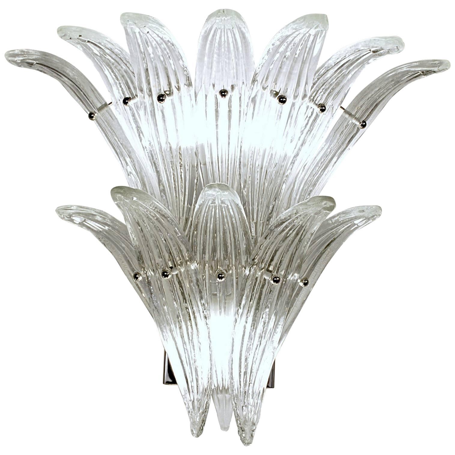 Four Palmette Sconces, 12 Leaves Each, Murano, Barovier Toso Style, circa 1990s