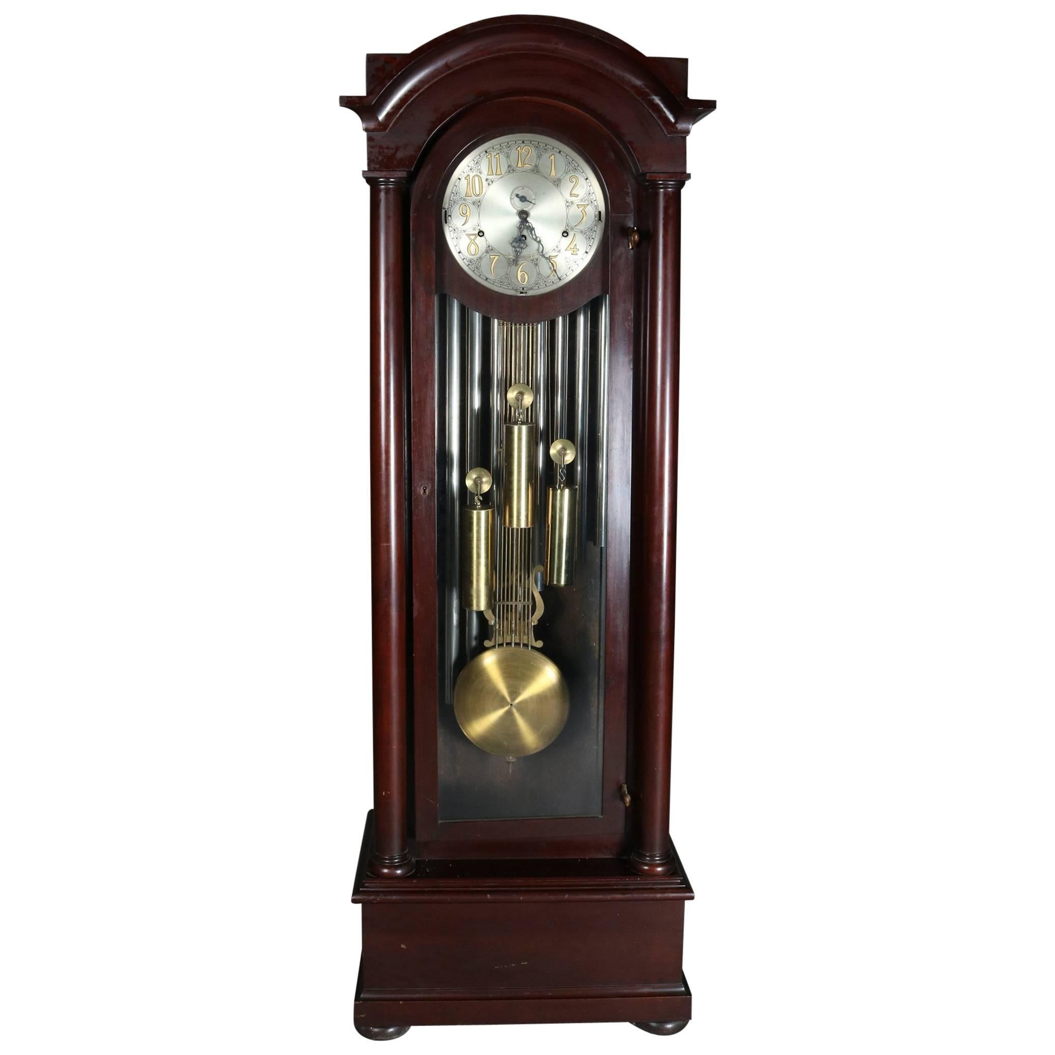 Antique American Empire Mahogany Jocques Long Case Clock, 19th Century