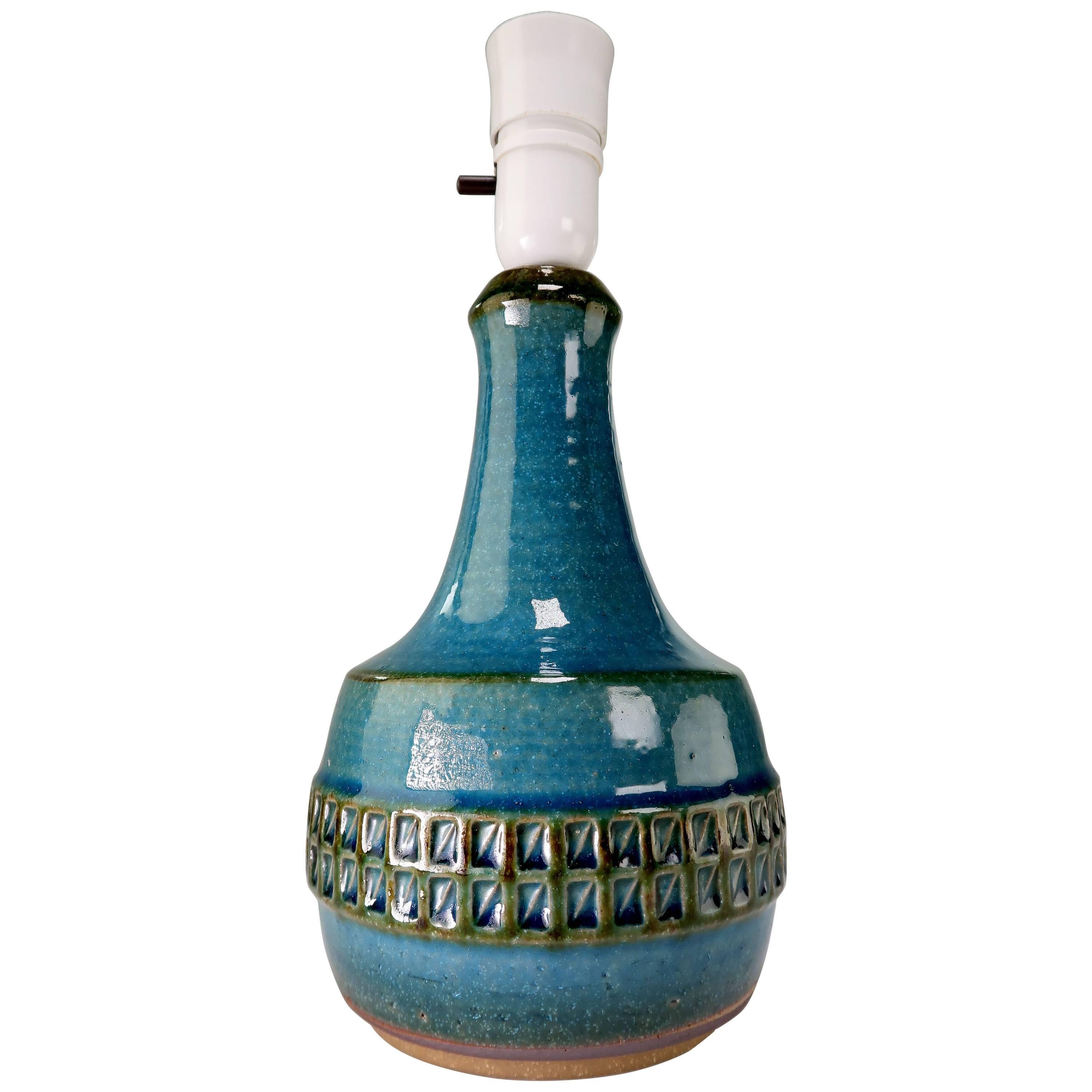 Joseph Simon for Danish Modern Soholm Petrol Blue Stoneware Lamp, 1960s