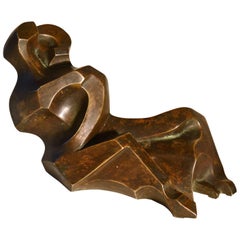 Dynamic Cubist Figurative Bronze Sculpture by Jong, 1980