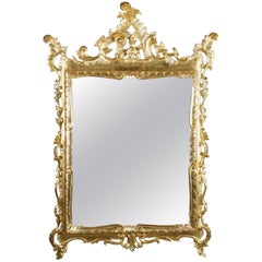 Vintage Oversized Italian Rococo Style Giltwood Pierced Frame Wall Mirror, 20th Century