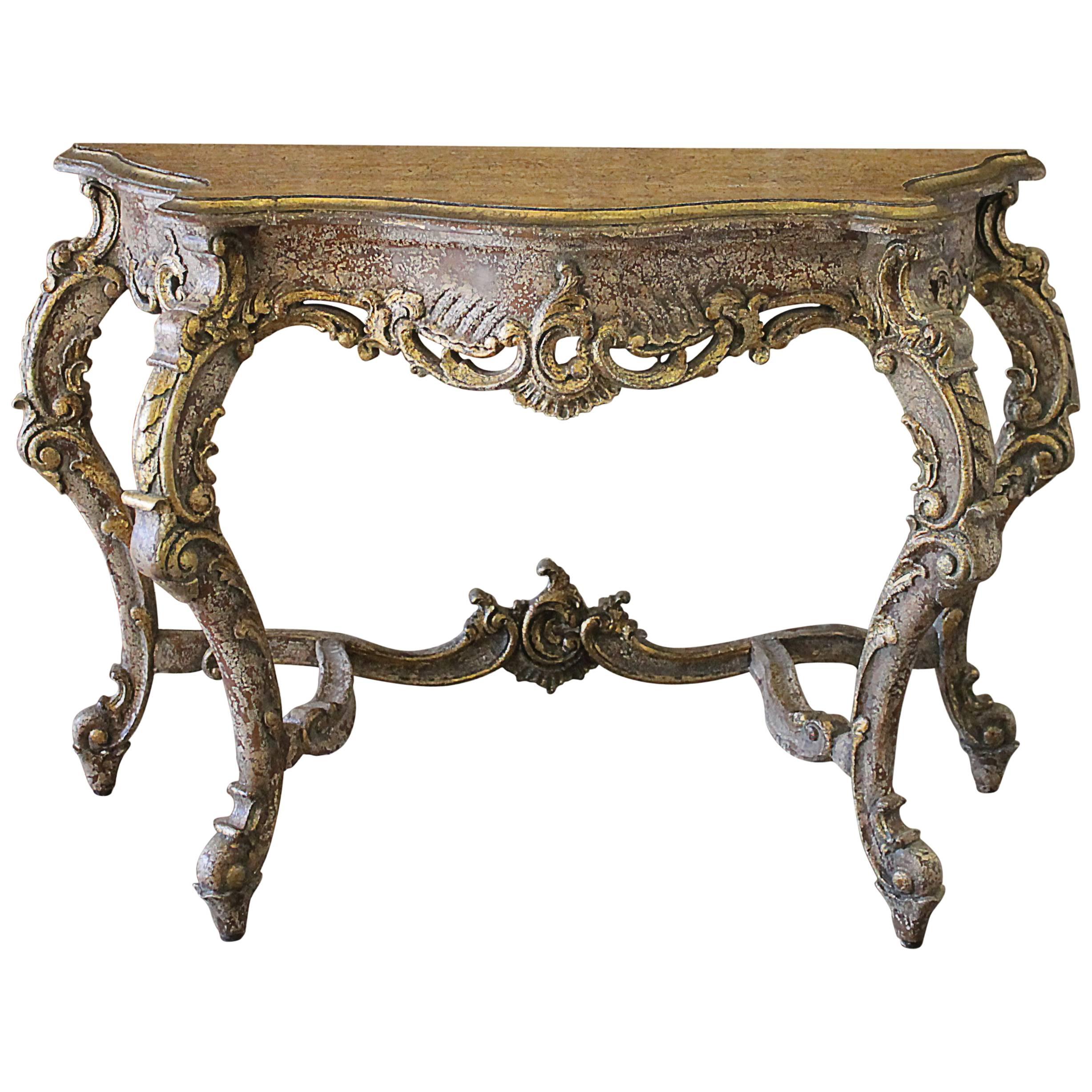 20th Century Gilt Console Table with Painted Finish