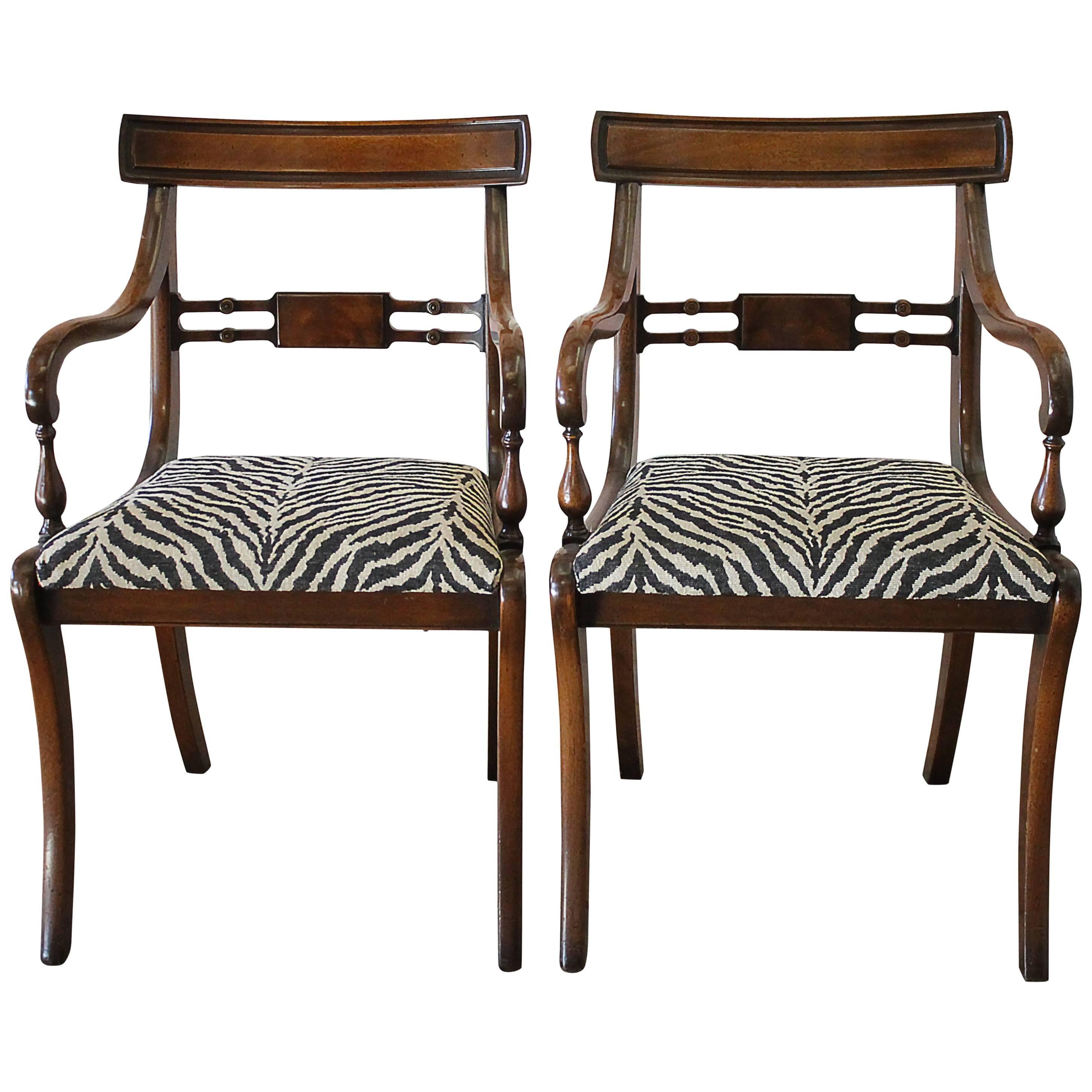 Pair of Mahogany Wood Open Armchairs