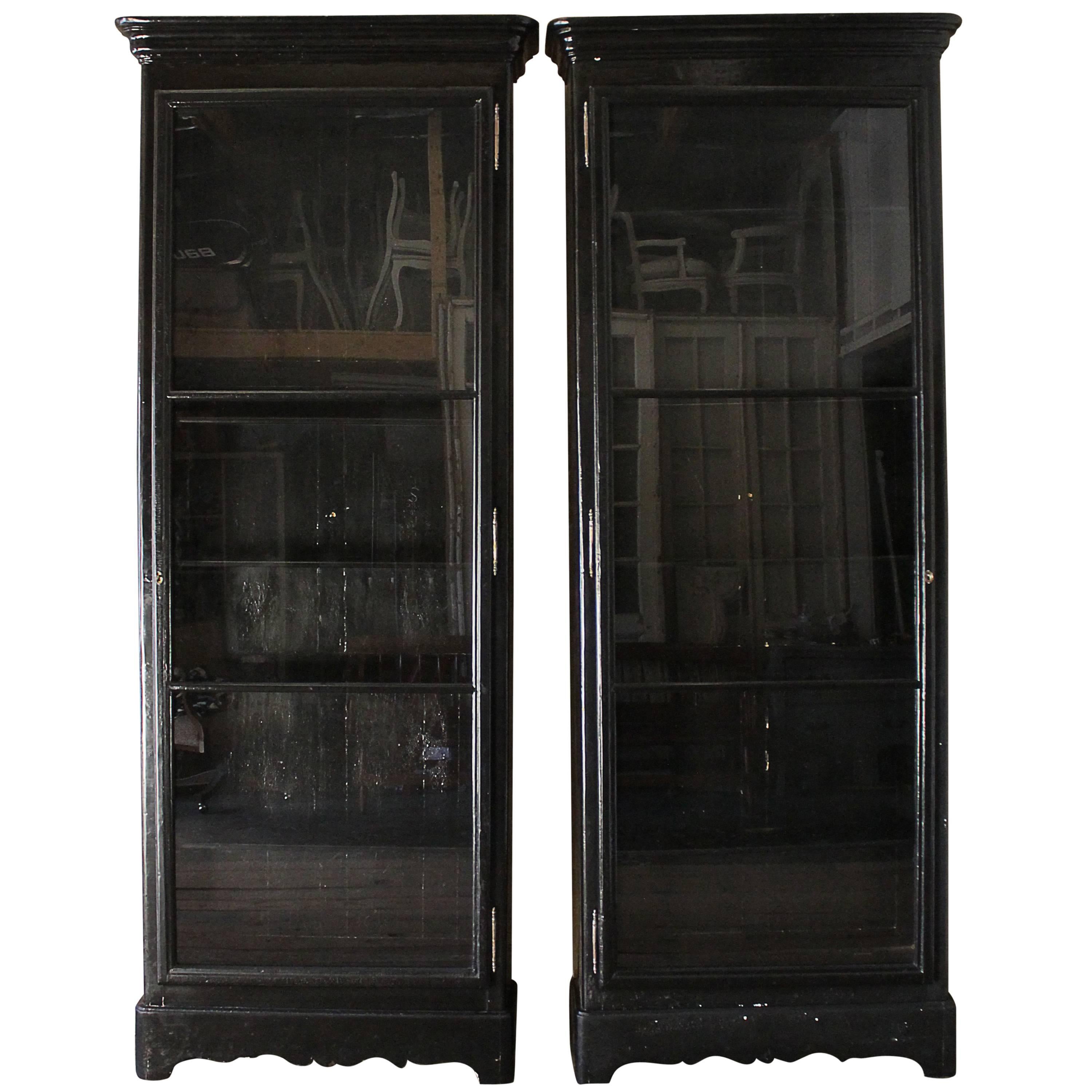 Large European Ebony Lacquered Display Cabinet