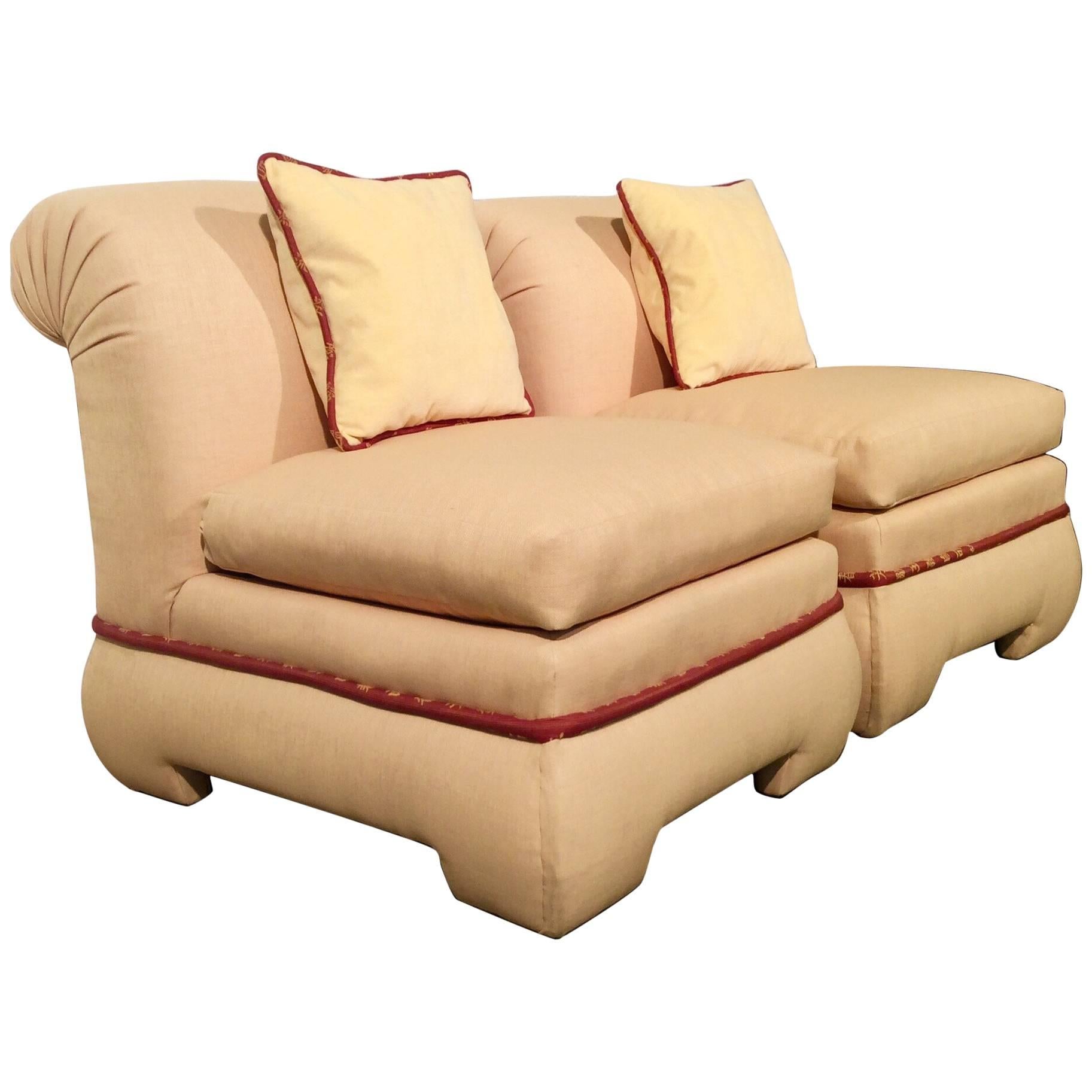 Pair of Fully Upholstered Rolled Back Chairs by Vanguard Furniture