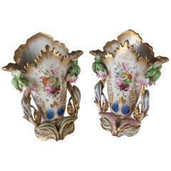 Pair of Antique Vieux Paris Hand-Painted & Gilt Porcelain Spill Vases