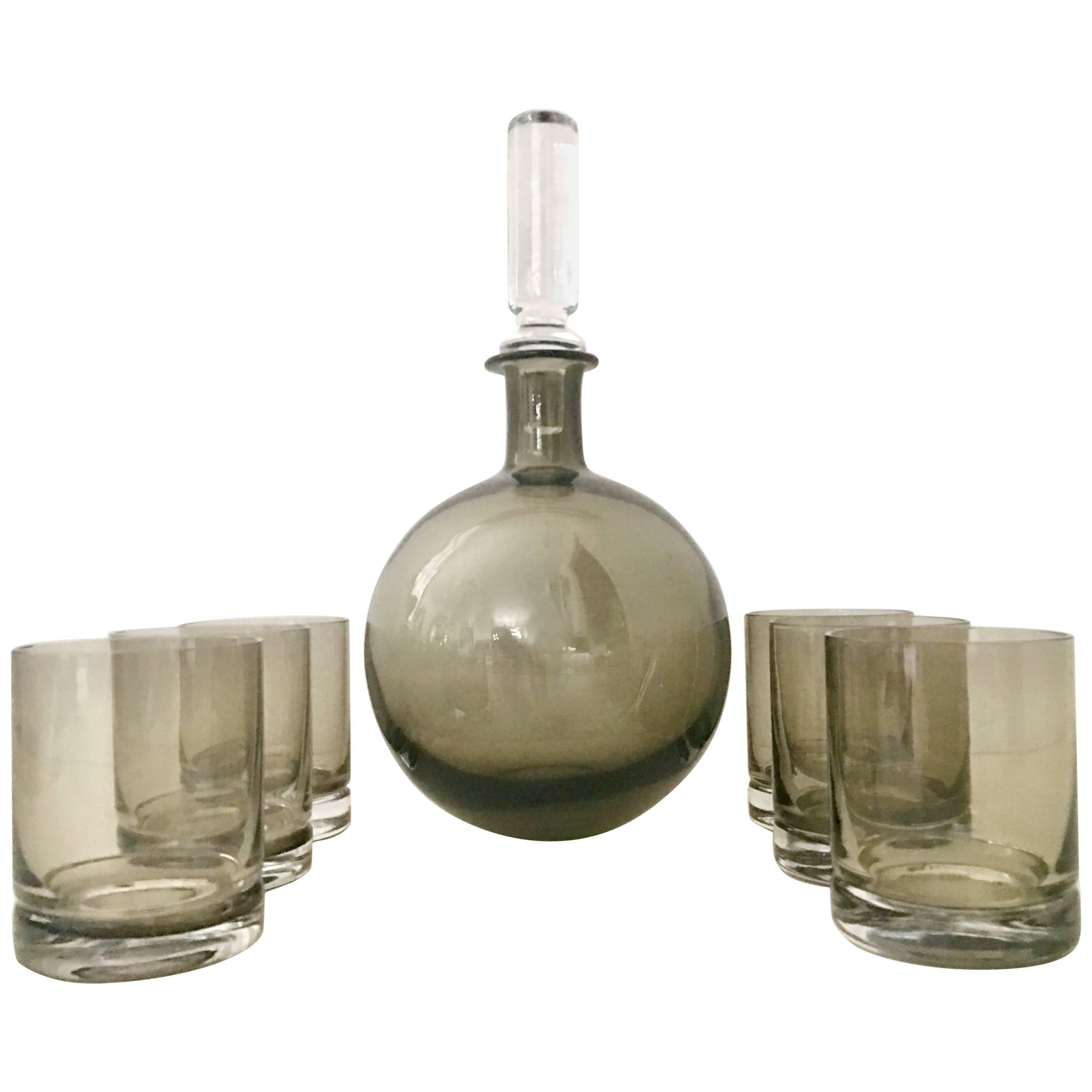 21st Century Blown Glass Decanter & Double Old Fashion Drinks, S/7 For Sale