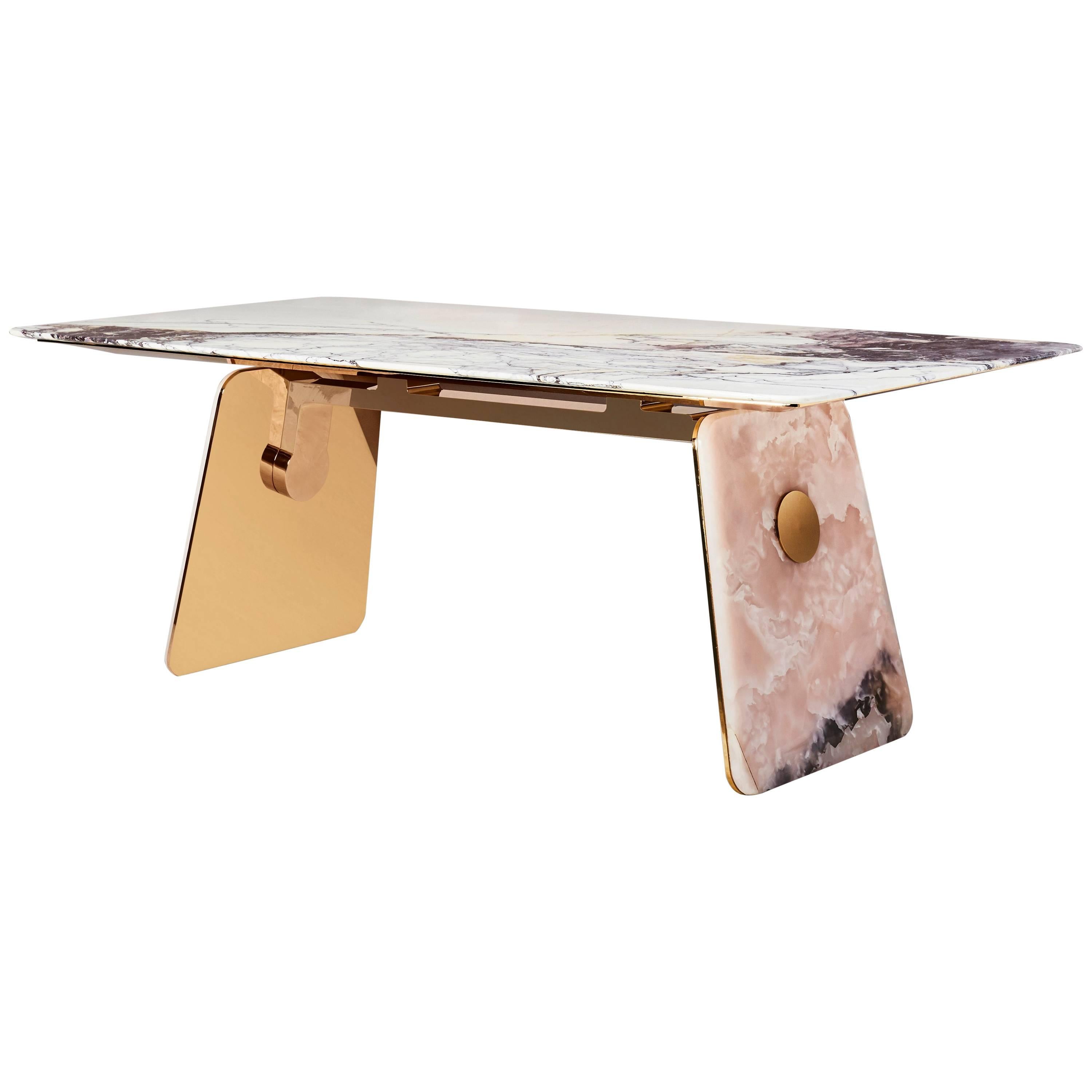 Natural Pink Jade and Burman Marble Table by Much Acclaimed Duo Studio MVW