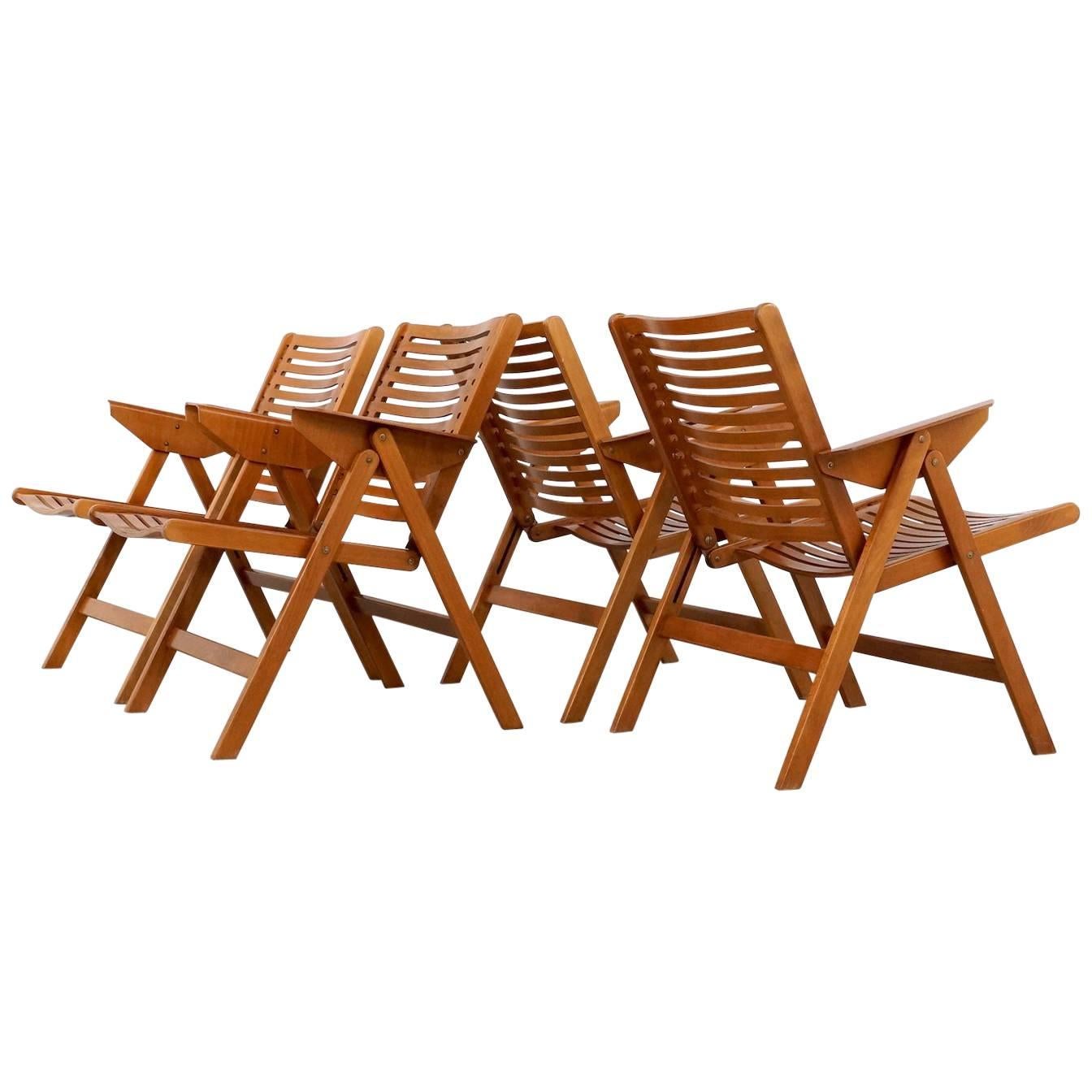Beechwood Rex Folding Easy Chairs by Niko Kralj, Set of Four