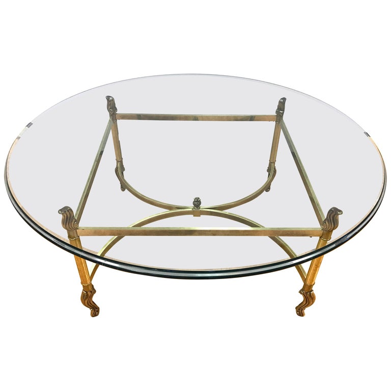Round Brass Frame Coffee Table For Sale at 1stdibs