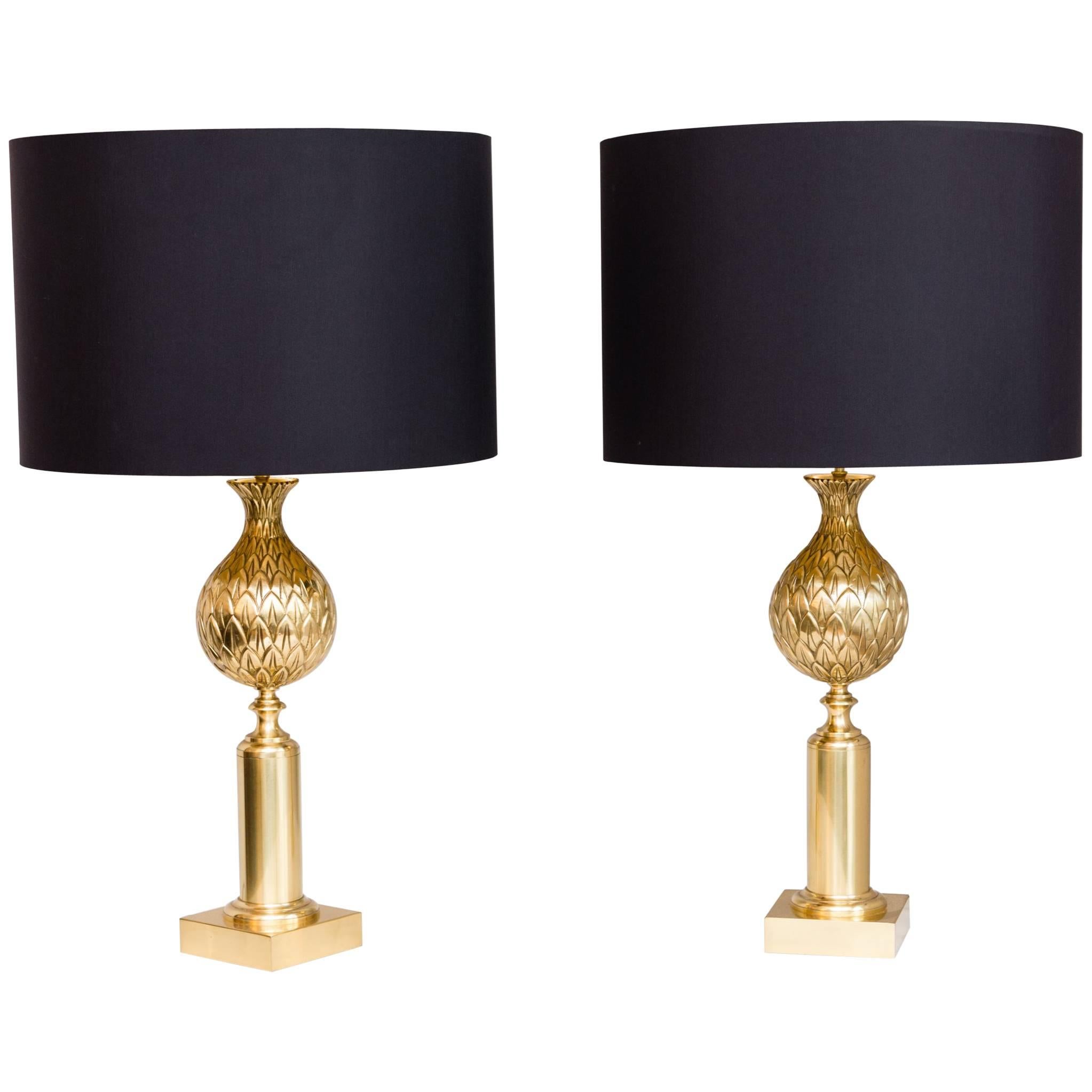 Pair of Pineapple Table Lamps by Maison Charles, France, circa 1970 For Sale