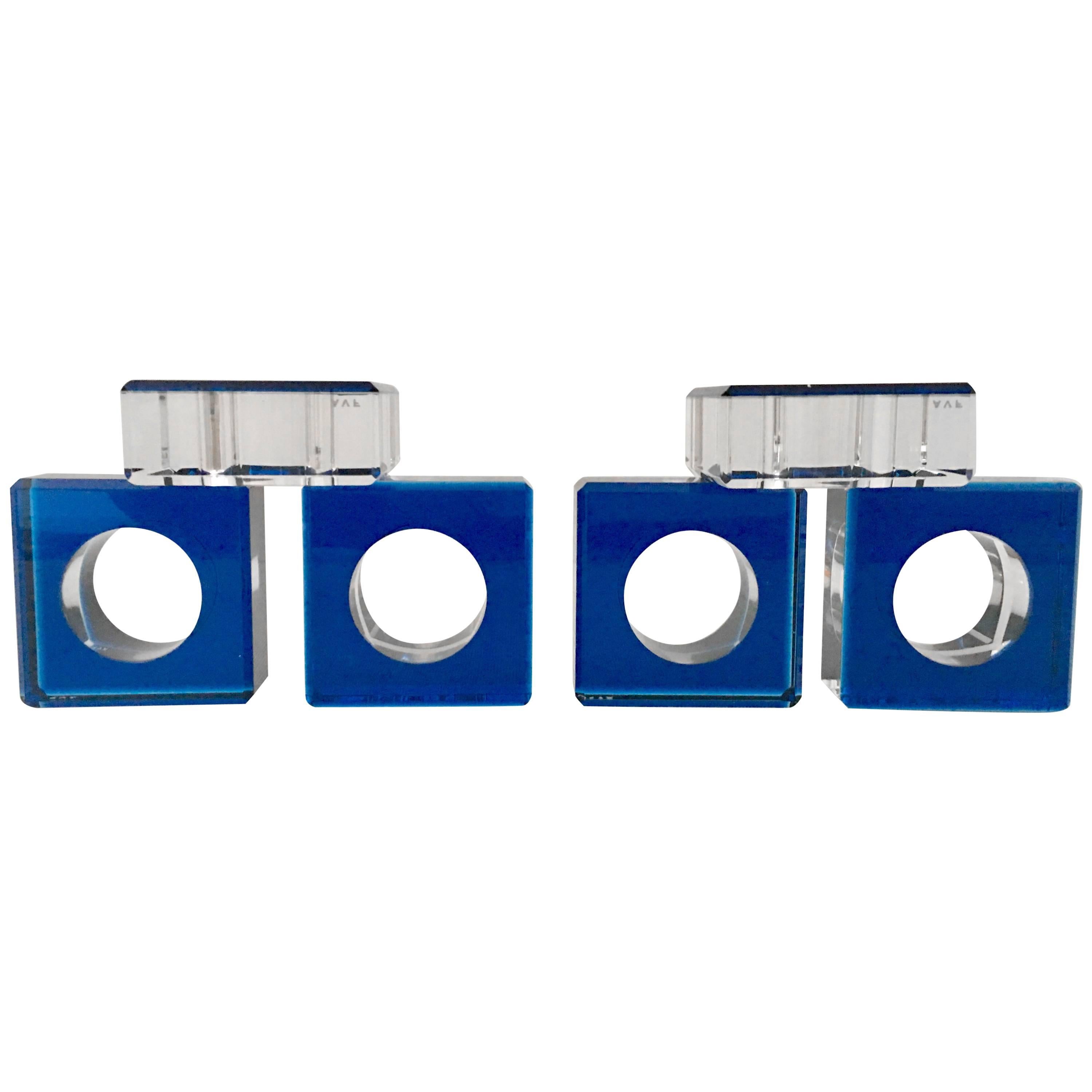 Contemporary Square & Round Lucite Napkin Rings S/6 By, "AFV" For Sale