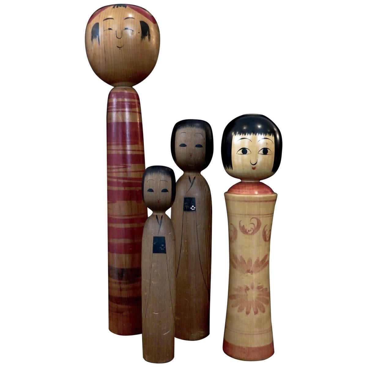 Japanese Vintage Hand-Painted Kokeshi Dolls