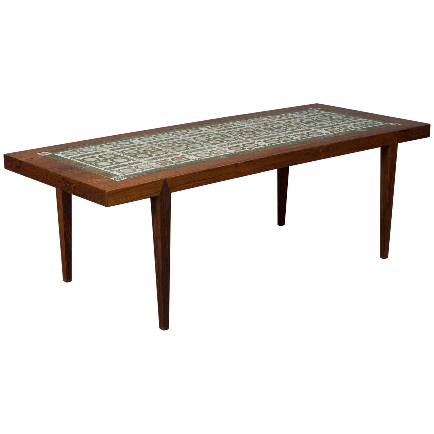 Rosewood and Green Tile Coffee Table