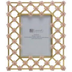 21st Century Gold Bronze Picture Frame Pink Quartz Flowers, Gratitude Pink