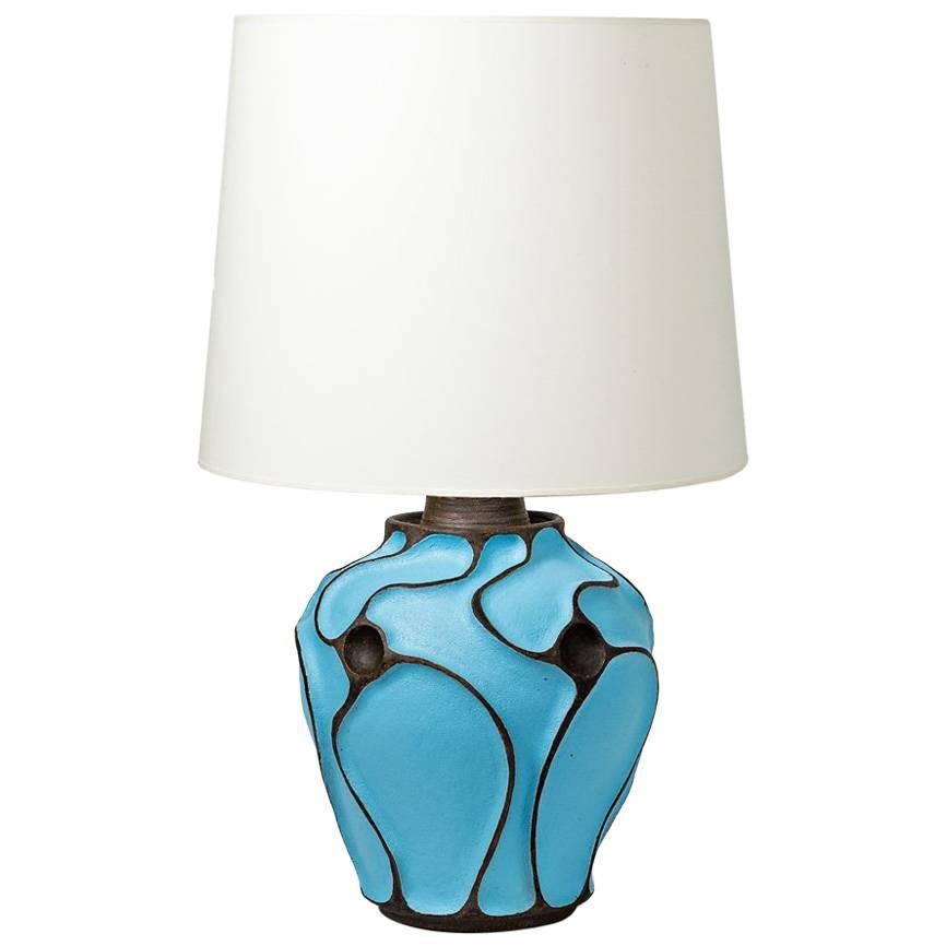 Ceramic Lamp with a Blue Turquoise Glaze by Hervé Taquet, circa 2017 For Sale