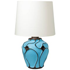 Ceramic Lamp with a Blue Turquoise Glaze by Hervé Taquet, circa 2017