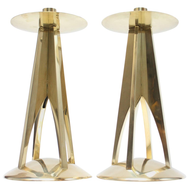 Pair of Large MidCentury Modern Brass Candlesticks at 1stDibs