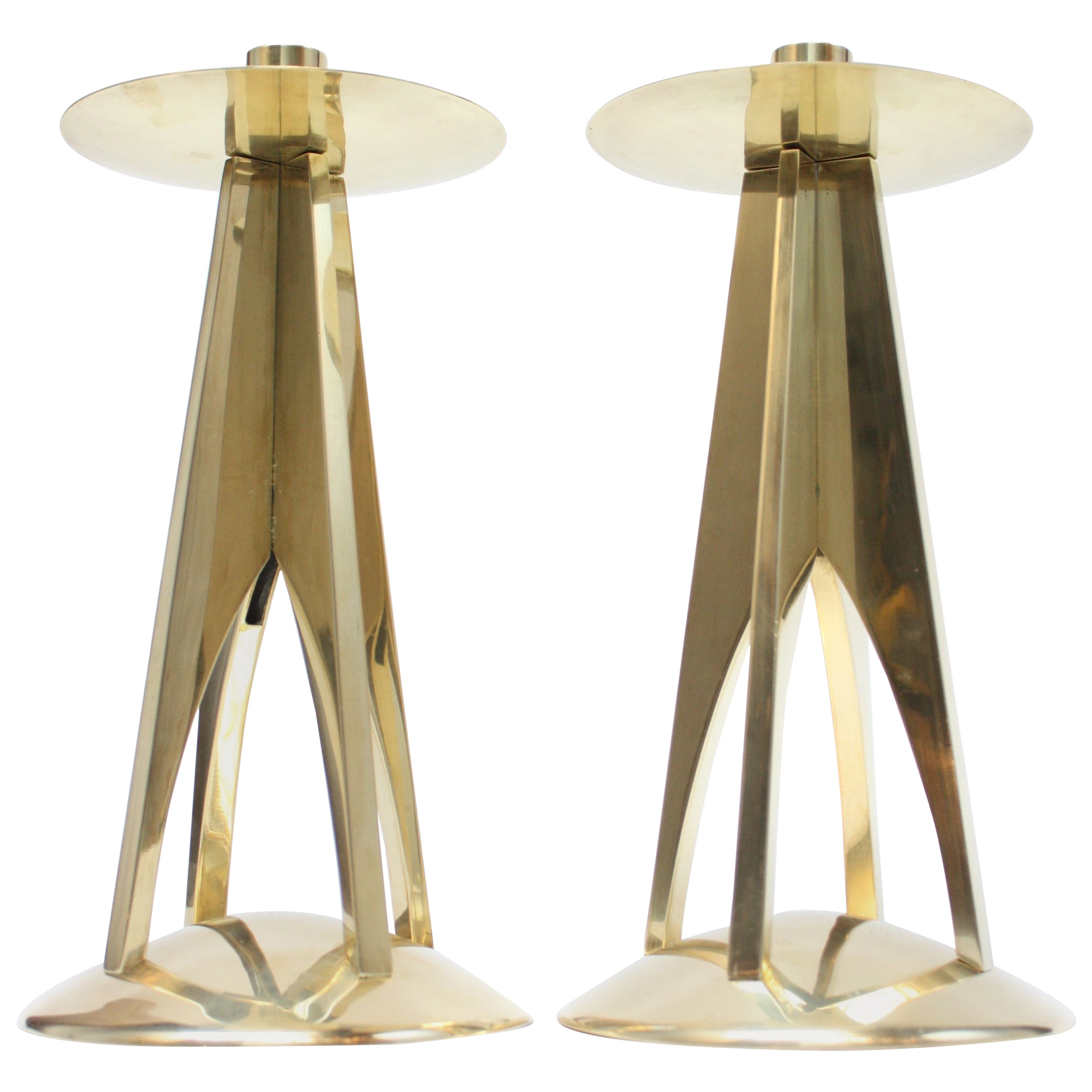 Pair of Rebajes Copper MidCentury Modern Candlesticks For Sale at 1stDibs