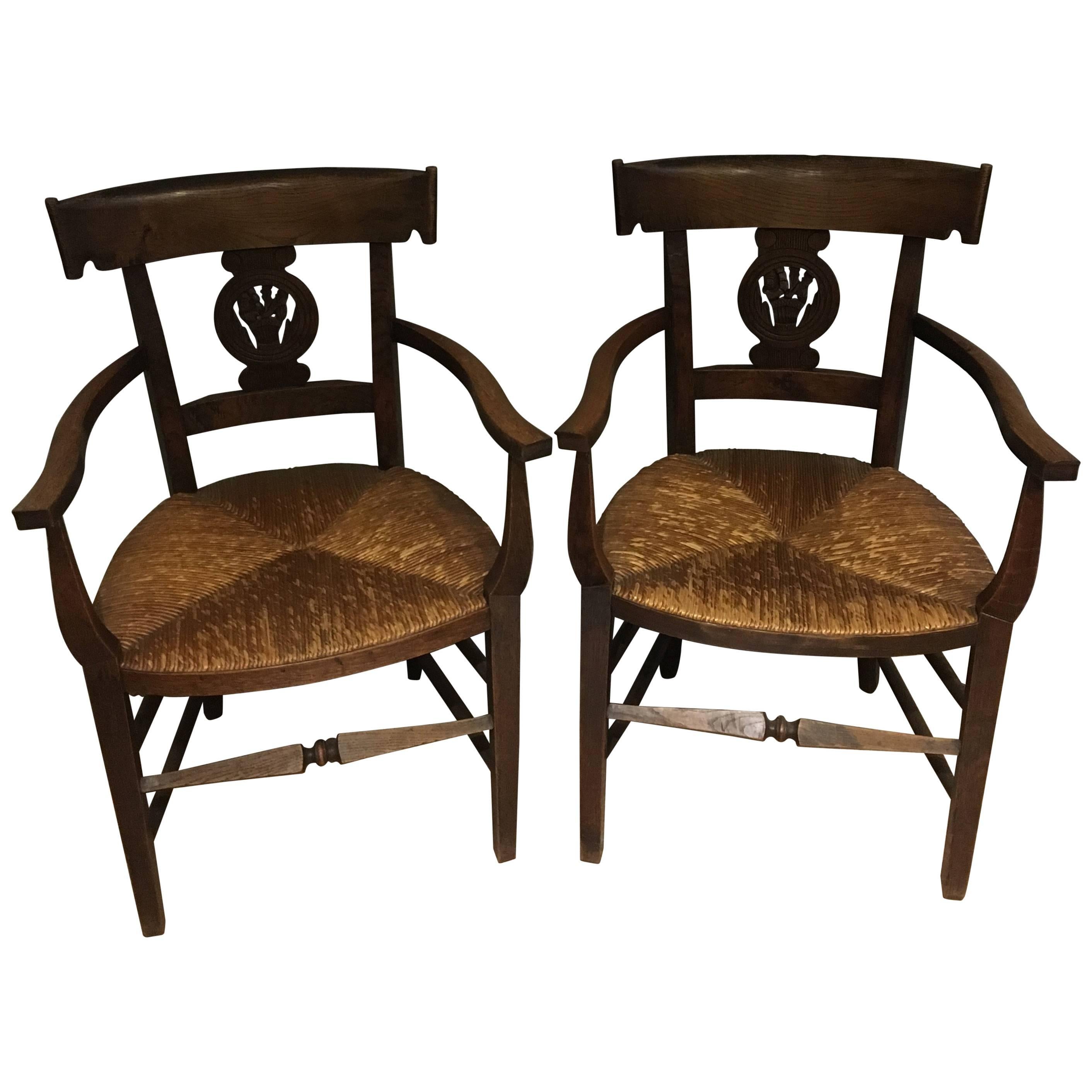 Pair of Oak Country Carver Chairs
