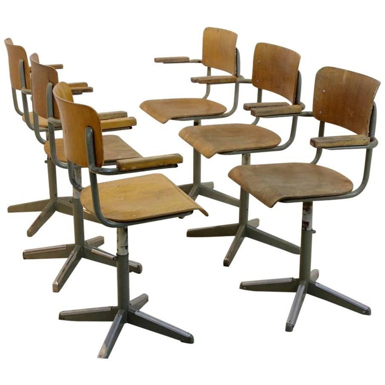 Industrial Tubax Plywood Desk Chairs, Belgium, 1970s at 1stDibs