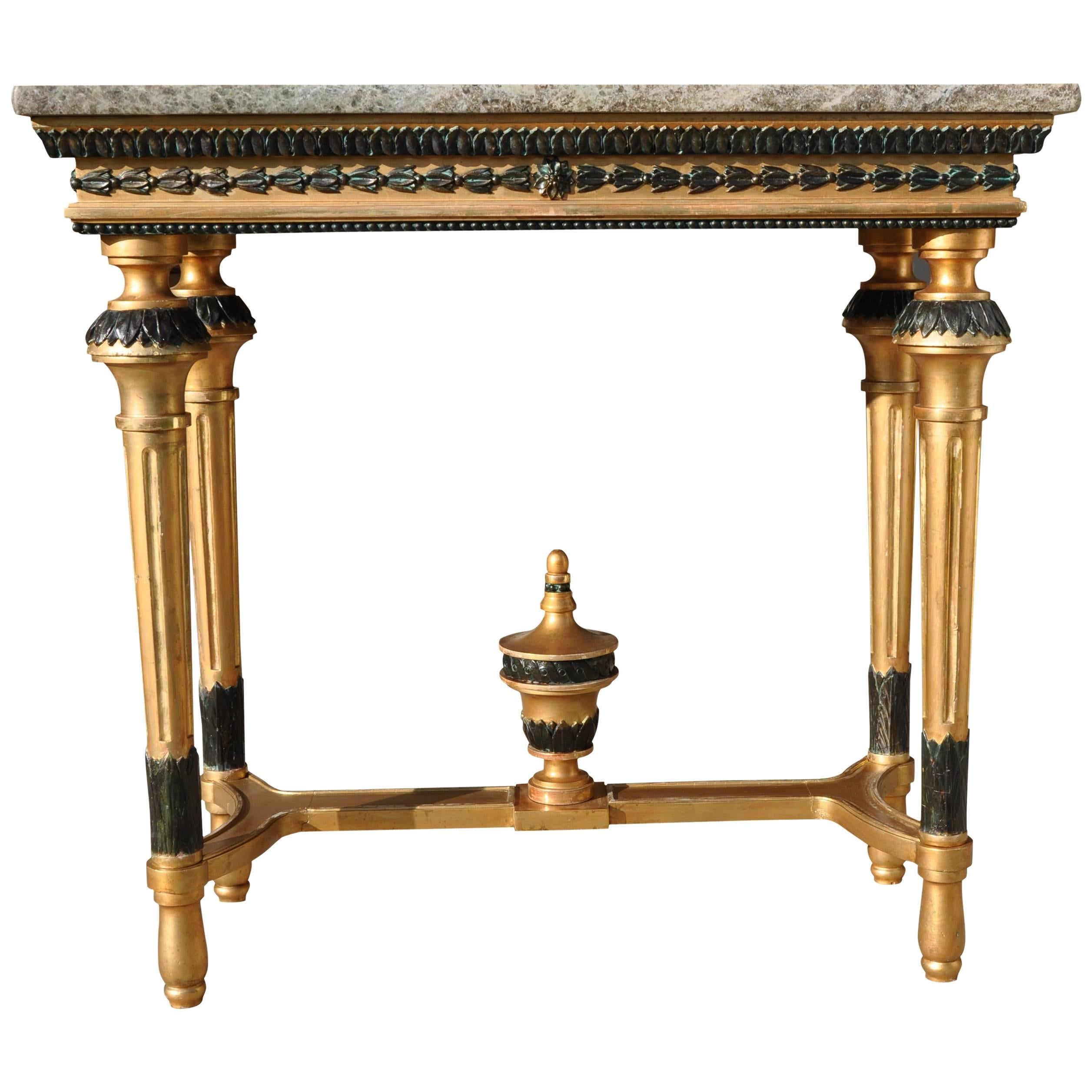 Biedermeier Console with Cylindrical and Twisted Legs and a Marble Top For Sale
