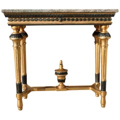 Biedermeier Console with Cylindrical and Twisted Legs and a Marble Top
