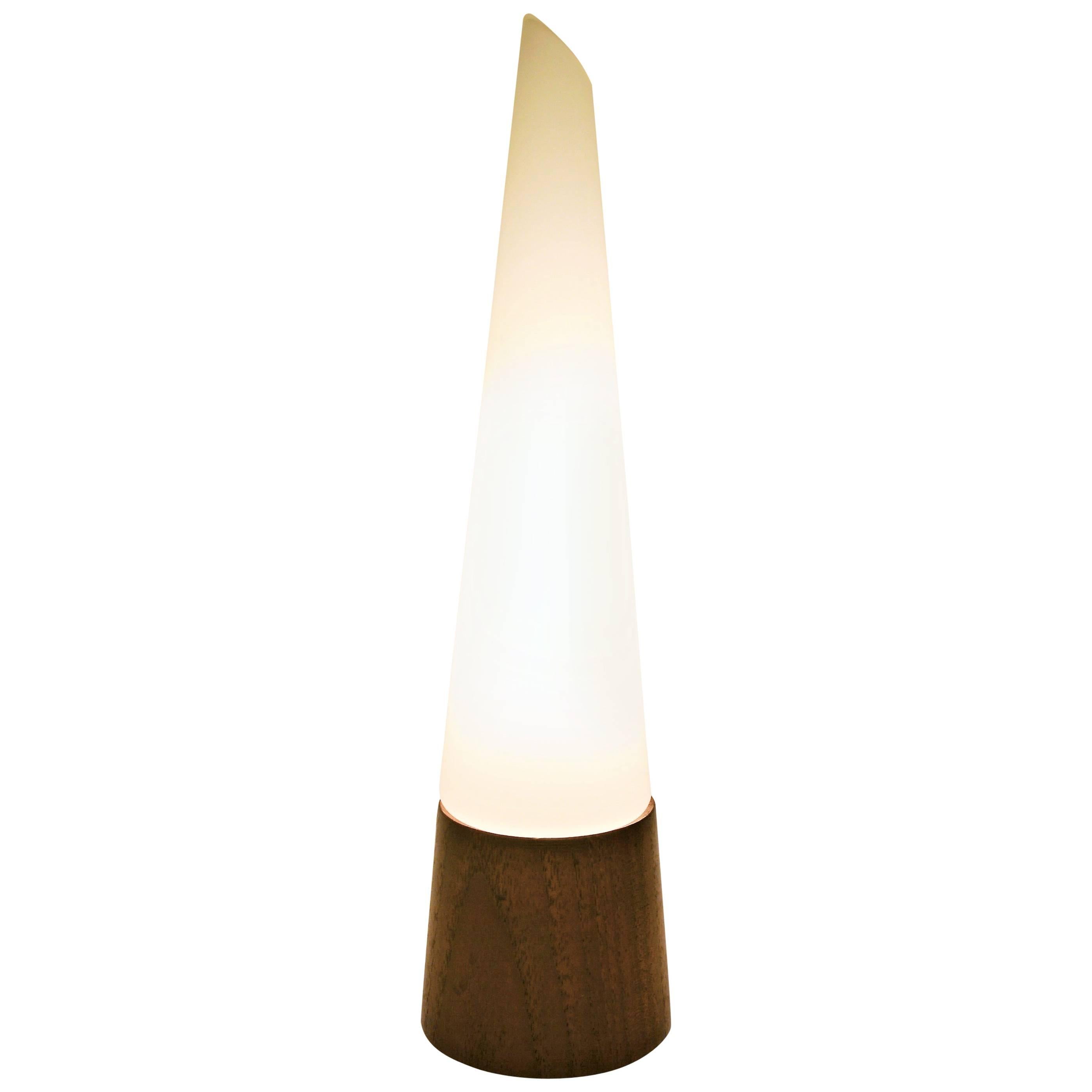 Danish Teak and Frosted White Glass Conical Lamp Attributed to Holm Sorensen