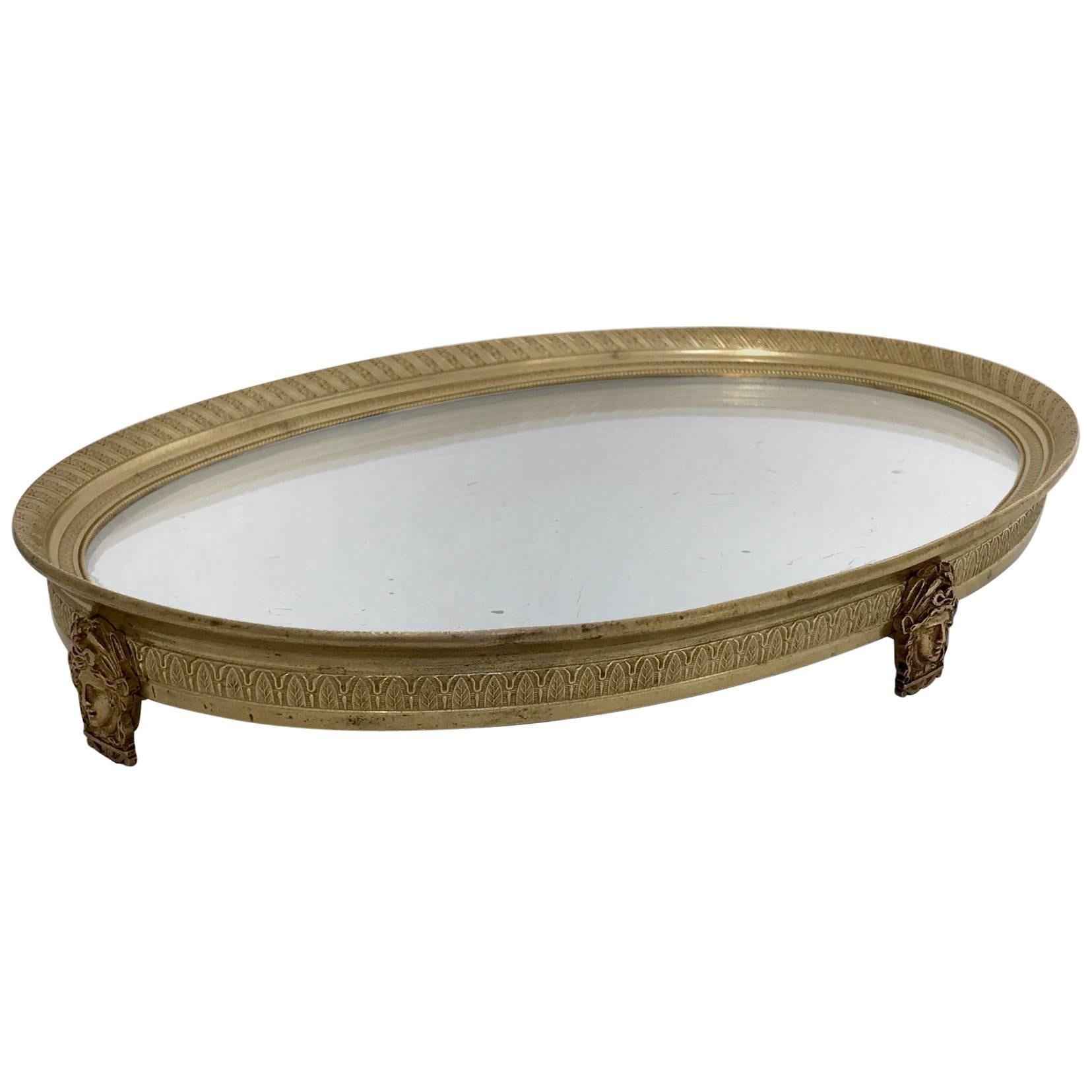 French Empire Style Brass Plateau Mirror or Vanity Tray