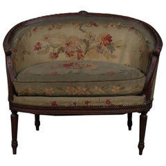 French Louis XVI Style Mahogany and Needlepoint Upholstery Settee, 19th Century