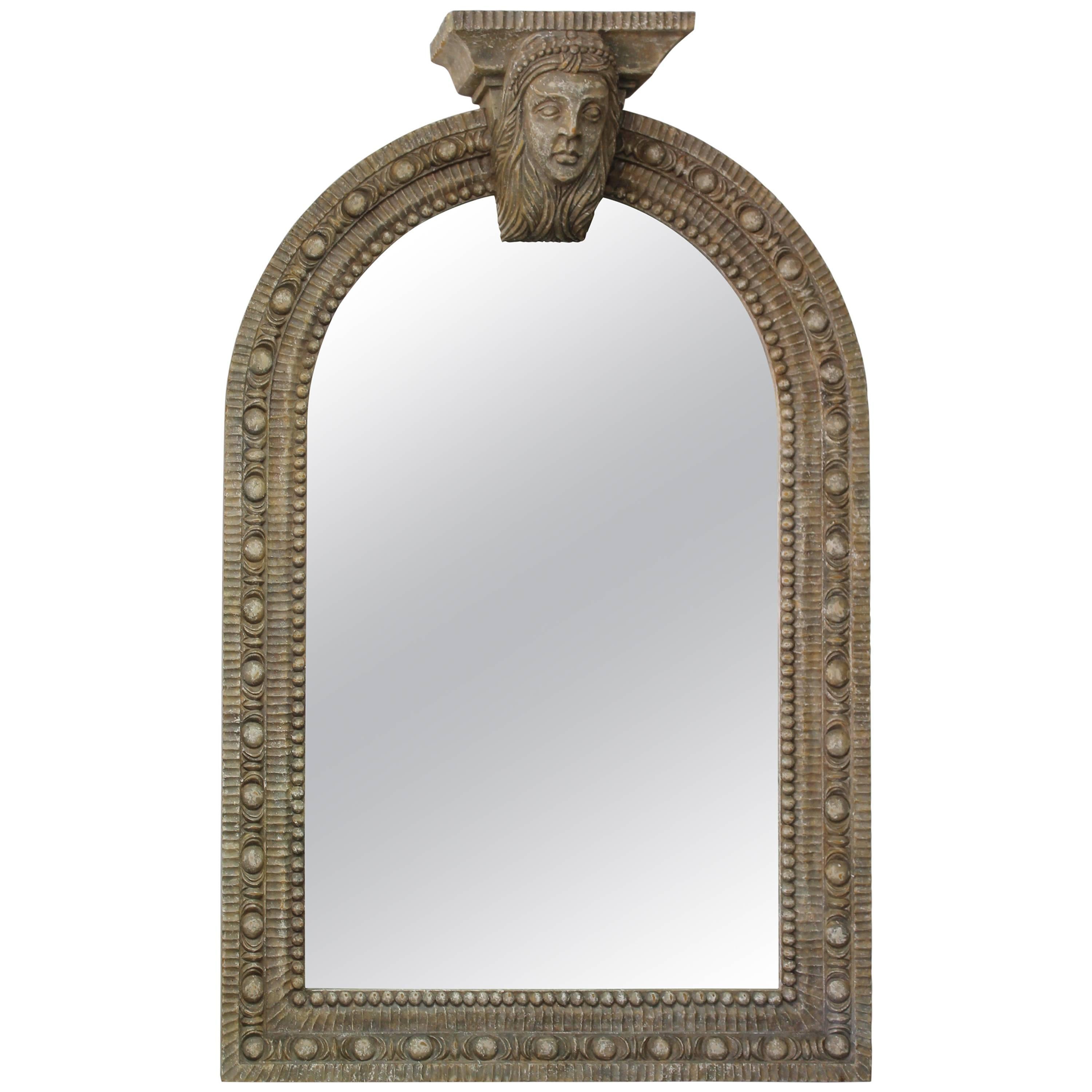 Large Carved Wood Neoclassical Arched Mirror
