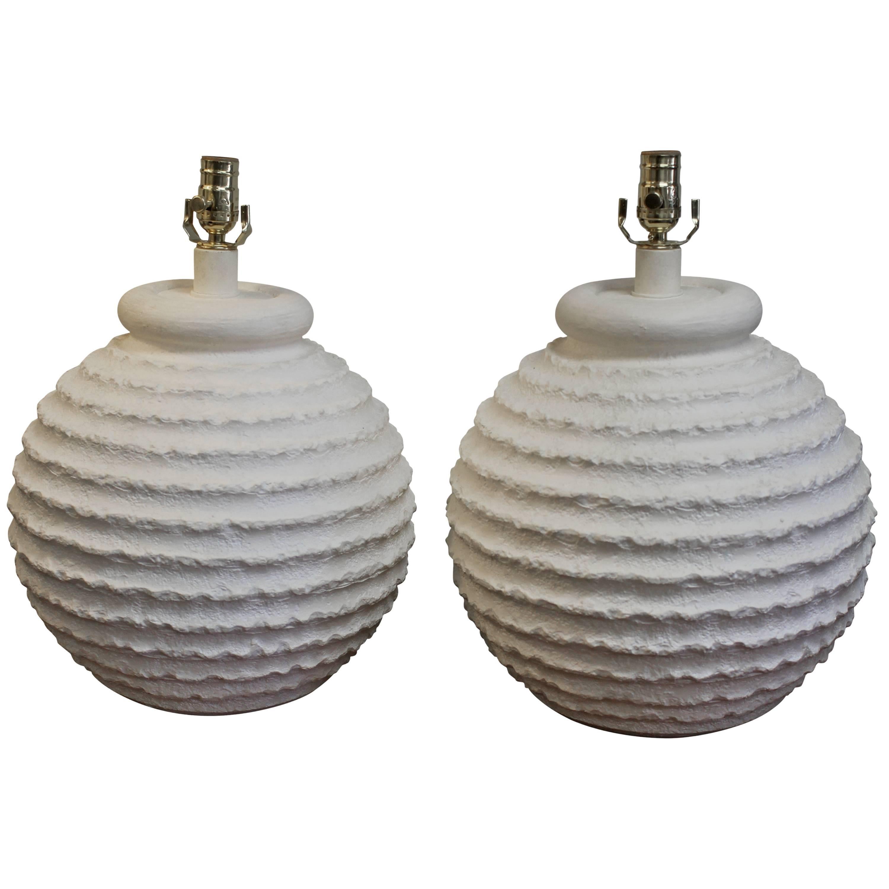 Pair of Bulbous Plaster Lamps
