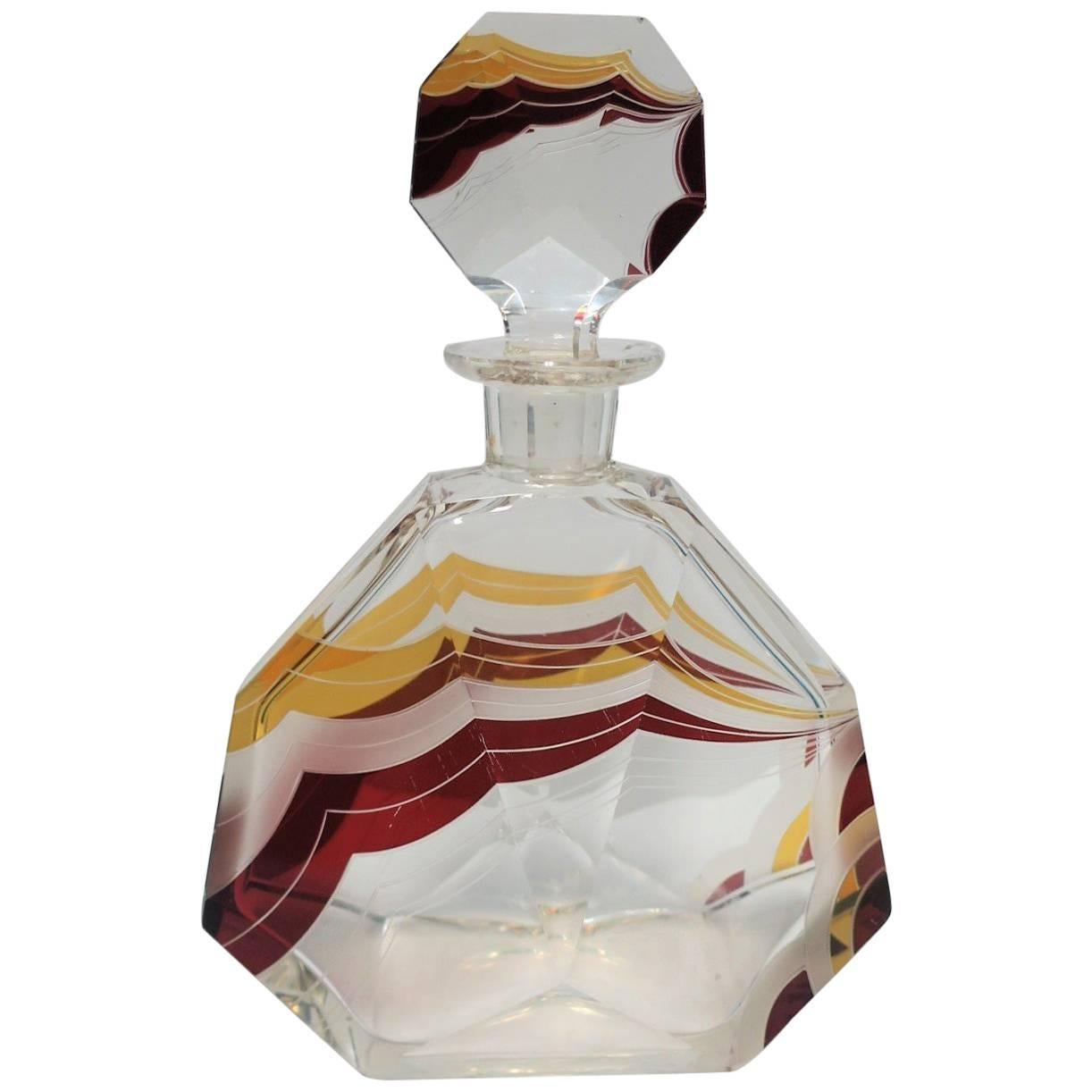 European Art Deco Liquor or Spirits Crystal Decanter by Designer Karl Palda
