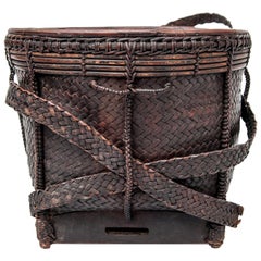 Collecting Basket from Ata Pue Area of Laos, Mid-20th Century, Bamboo, Rattan
