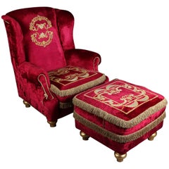 Italian Velvet Hollywood Regency Style Chair & Ottoman by La Contessina