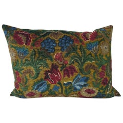 French Floral Printed Cotton Velvet Pillow, circa 1950s