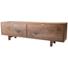 Retro Martin Credenza, Walnut and Brass, Four-Door, Customizable