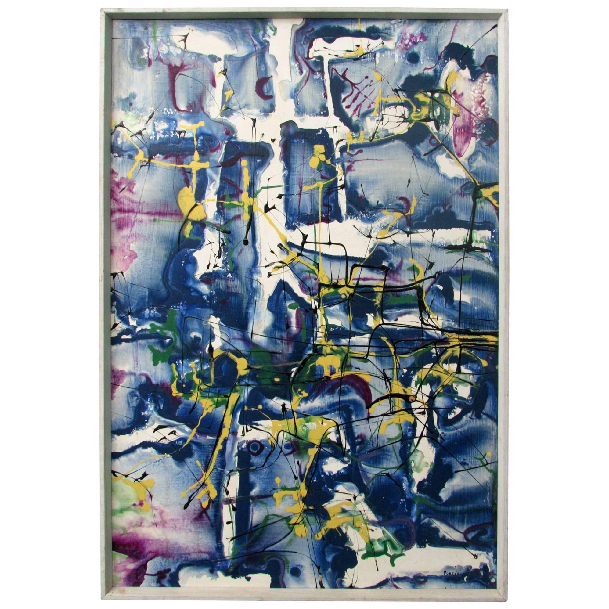 Abstract Oil and Acrylic Painting by Artist Lee Porzio, circa 1960s For Sale