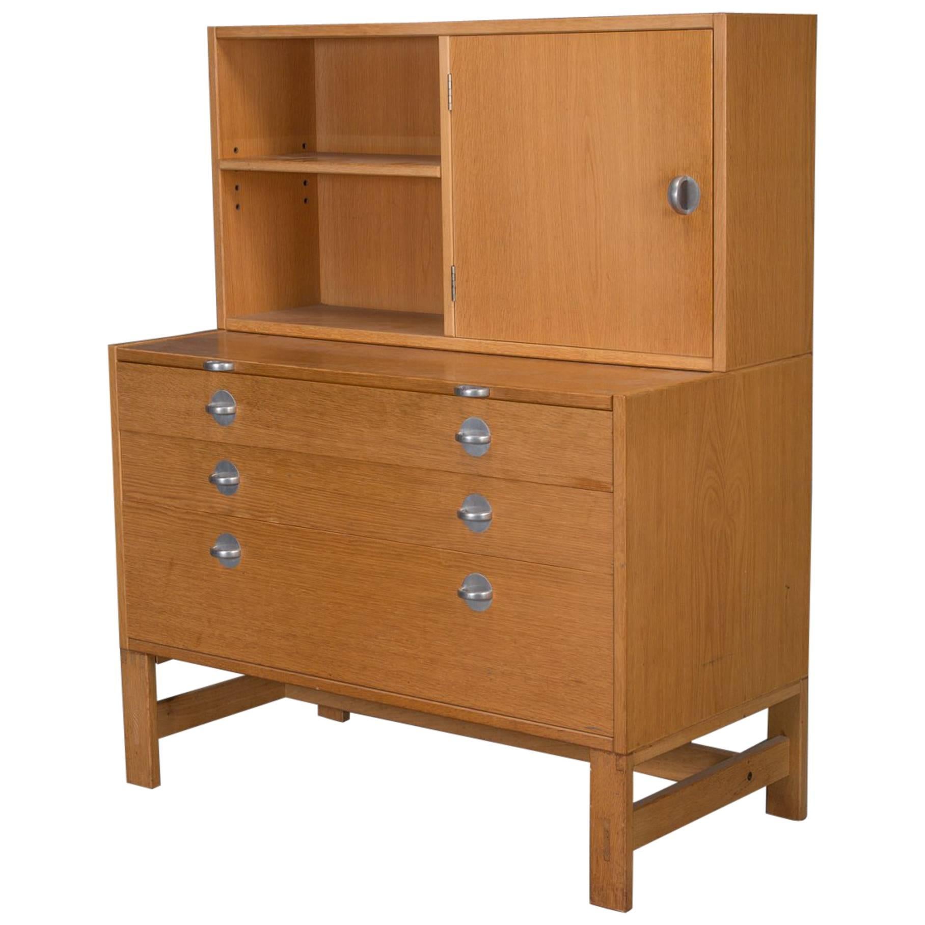 Oak Bookcase Unit and Chest with Stainless Steel Handles For Sale
