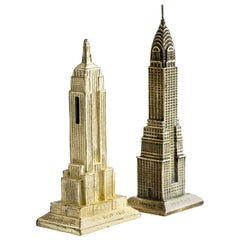 Vintage Chrysler and Empire State Buildings, Pair of 1930s Souvenir Buildings, New York