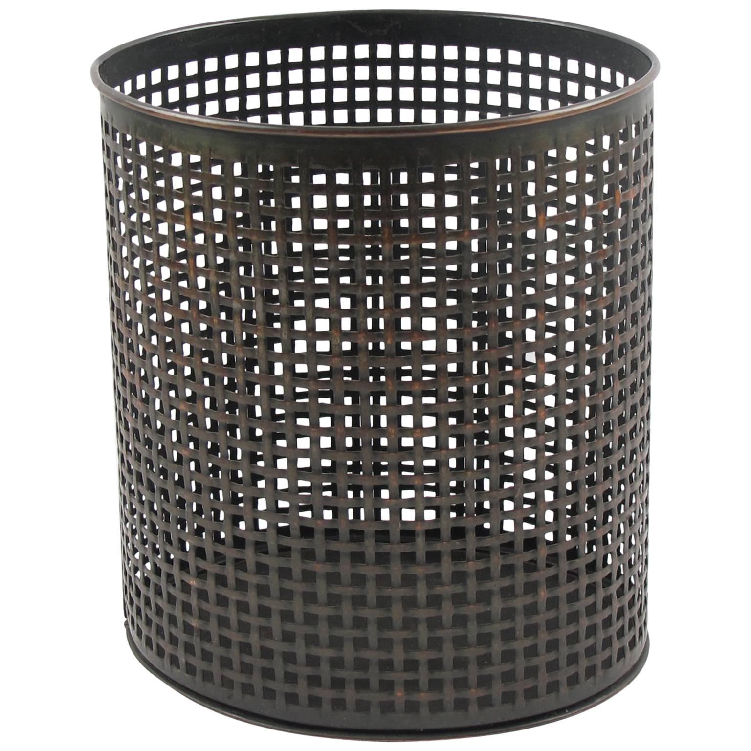 Perforated Metal Industrial Waste Basket in the Manner of Mathieu Mategot, 1950s