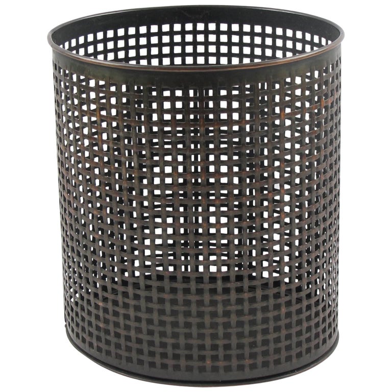 Perforated Metal Industrial Waste Basket in the Manner of Mathieu