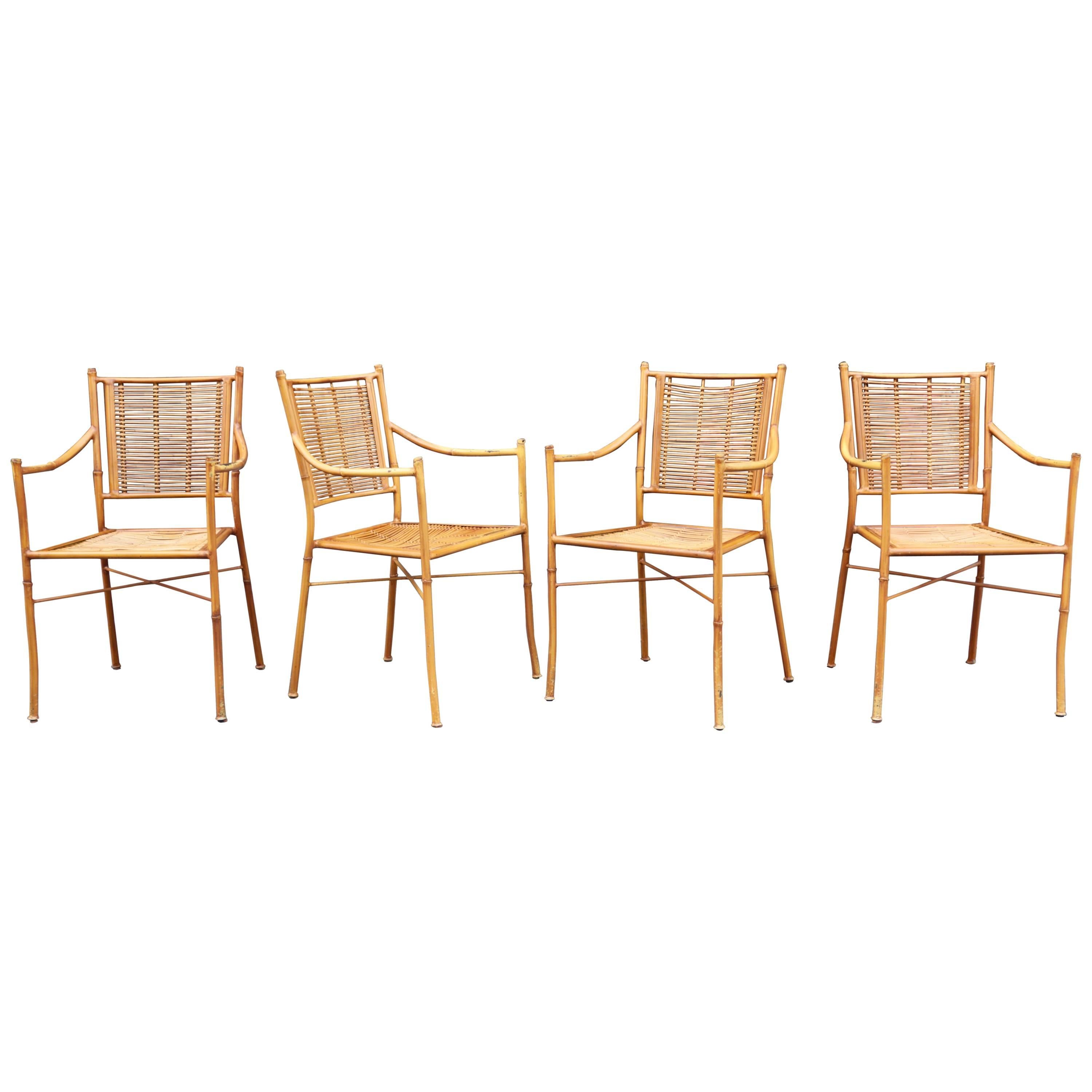 A pair of Armchairs in Wrought Iron Imitating Bamboo For Sale