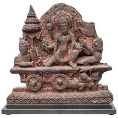 Terracotta Votive Plaque from Nepal, Early to Mid-20th Century. On Metal Base.