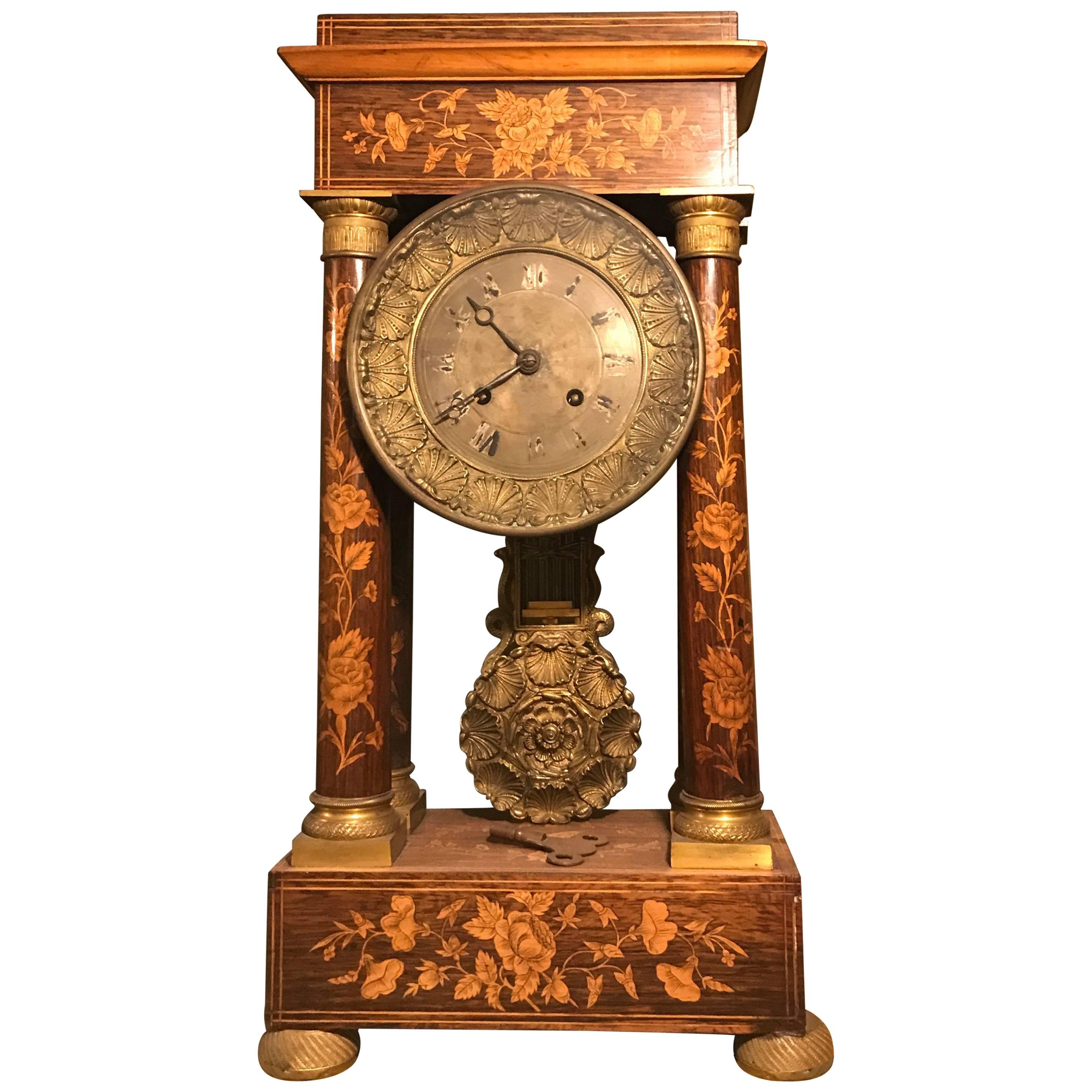 Marquetry Empire 1810 Mantelpiece Clock Original , Complete in working condition For Sale