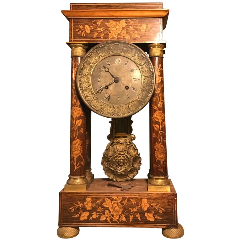 Marquetry Empire 1810 Mantelpiece Clock Original , Complete in working