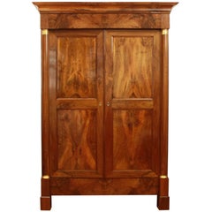 Large Empire Walnut Wardrobe or Armoire, circa 1810