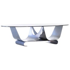 Coffee Table Francois Monnet for Kappa, 1970 Oval Glass and Steel