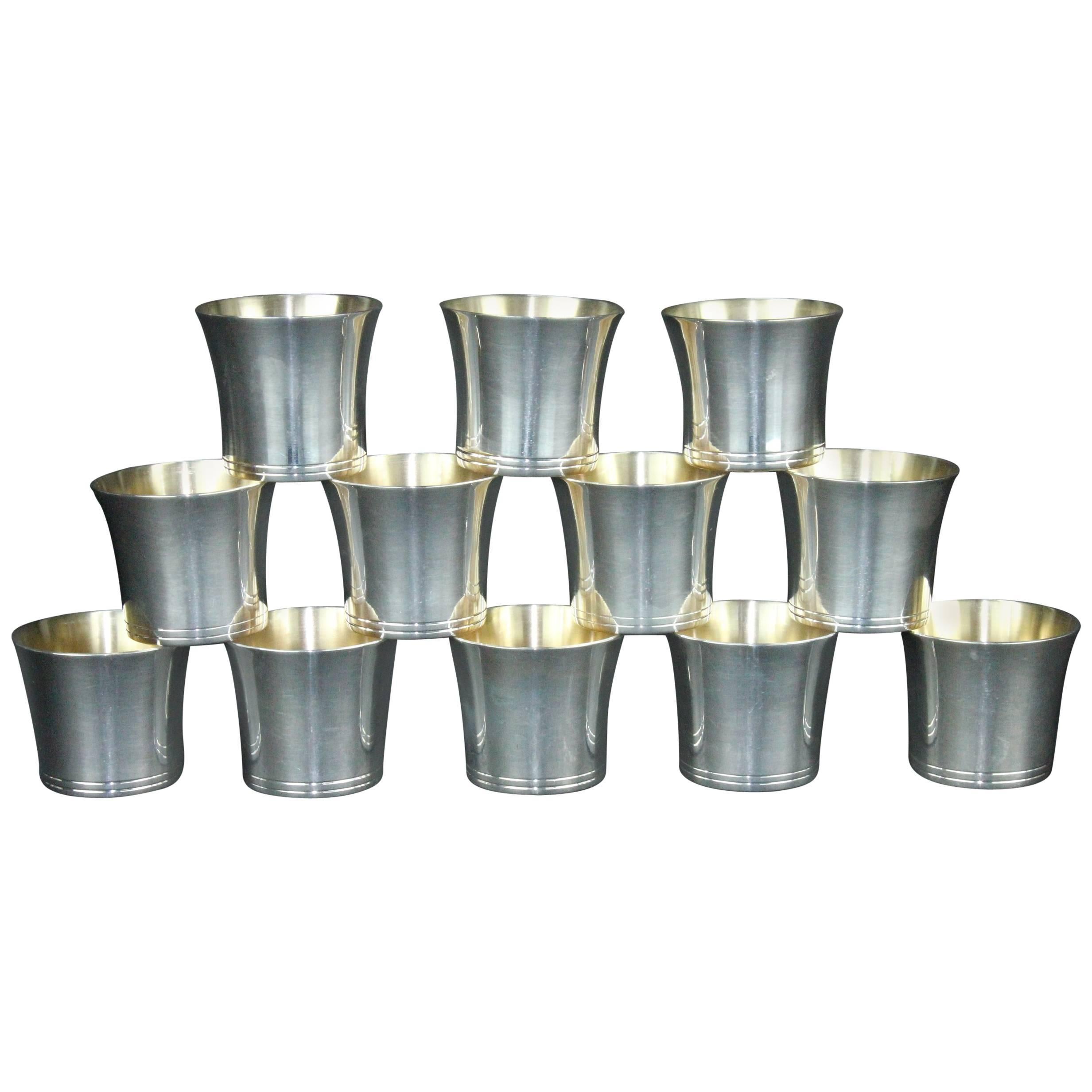 Very Nice Set of 12 Swedish Silver Vodka Cups by Torndahls, 1951