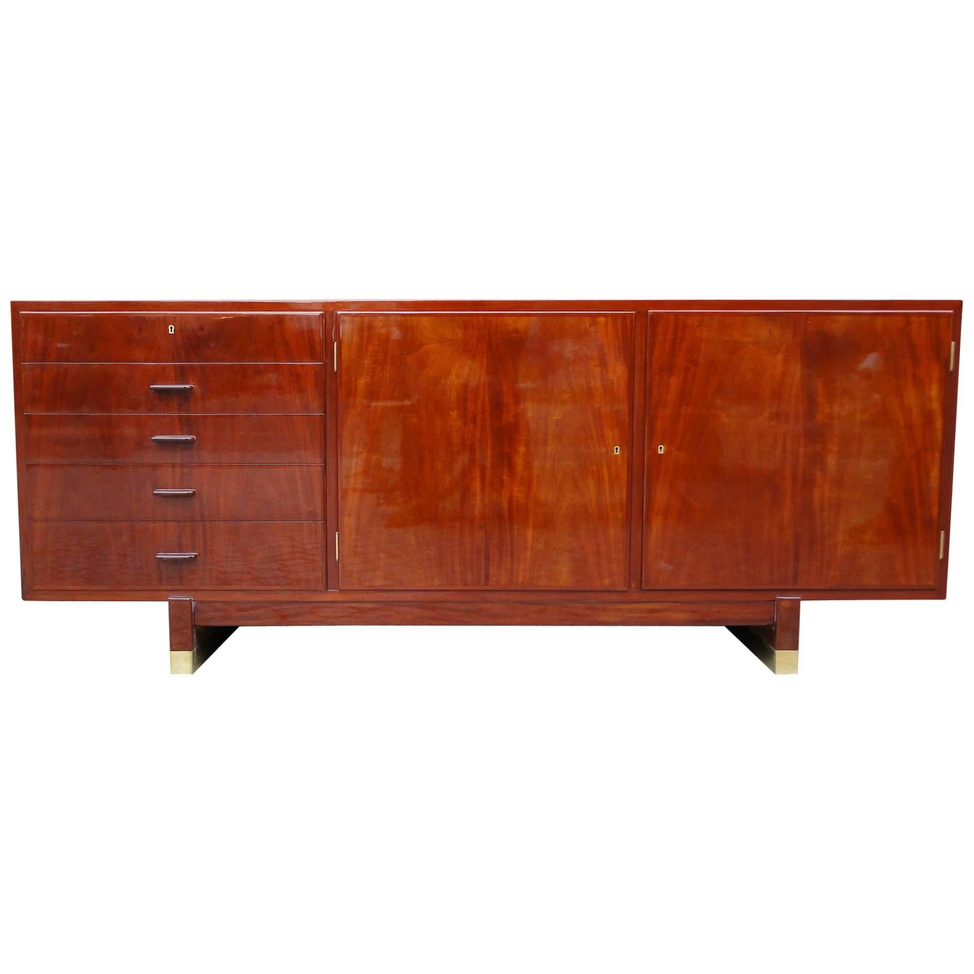Agner Christoffersen Cuban Mahogany Sideboard Whit Brass Shoes For Sale